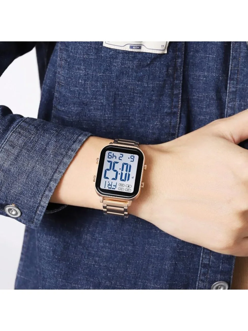 Unisex Rose Gold White Analog Stainless Steel Waterproof Square Digital Watch